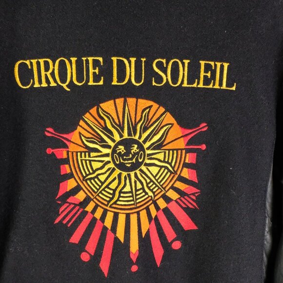 Vintage Curque Du Soleil Bomber Jacket Mens XXL 2XL Black Leather Wool Oversized - Picture 6 of 11